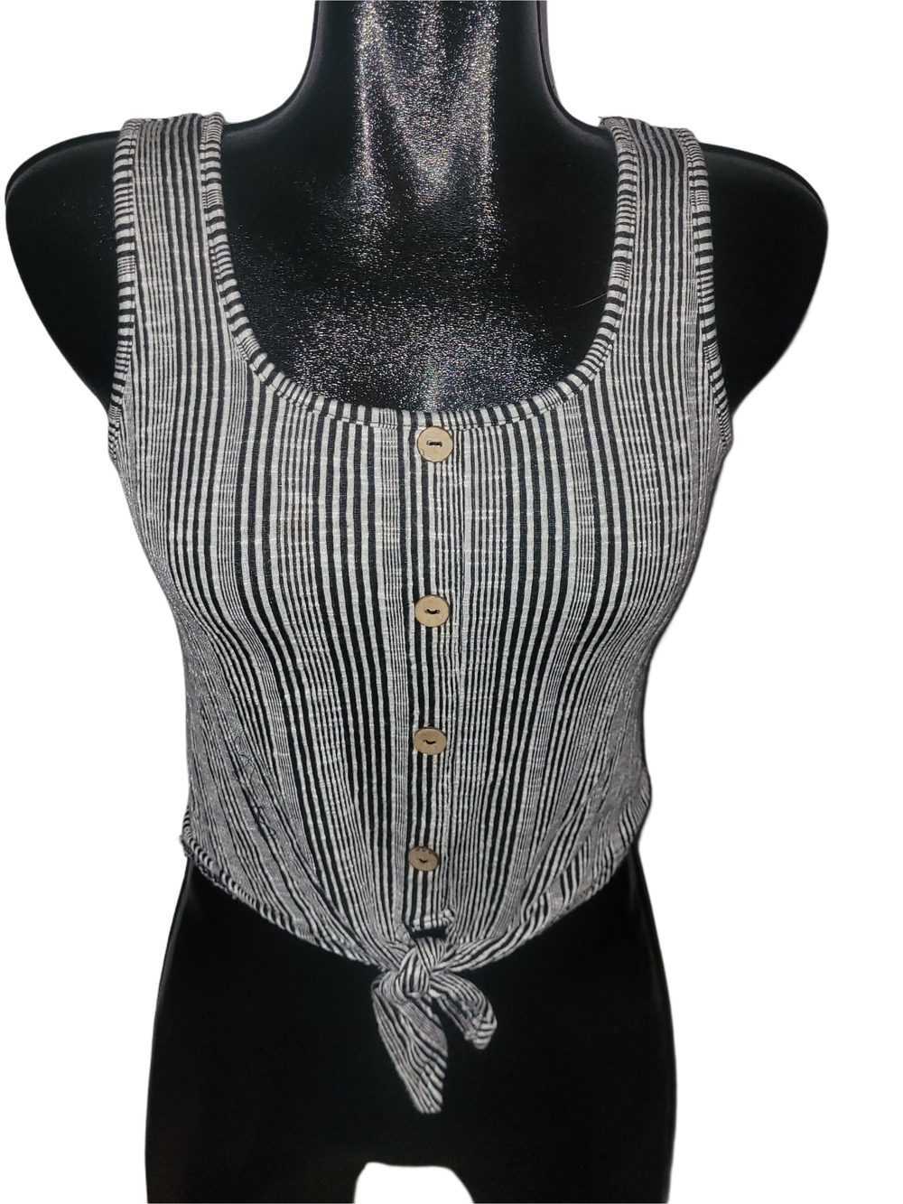 Caution To The Wind Black & White Striped Tie-Front Tank Top Size M